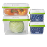 Rubbermaid front packaging view showing clear containers and lids for organized storage