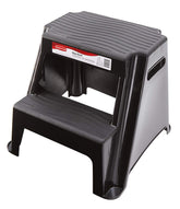 Rubbermaid front view of two-step stool showing stable standing platform benefit