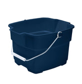 Rubbermaid cubo frontal azul mostrando diseño cuadrado y capacidad
