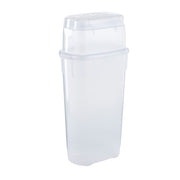 Rubbermaid vista frontal transparente mostrando capacidad y organización