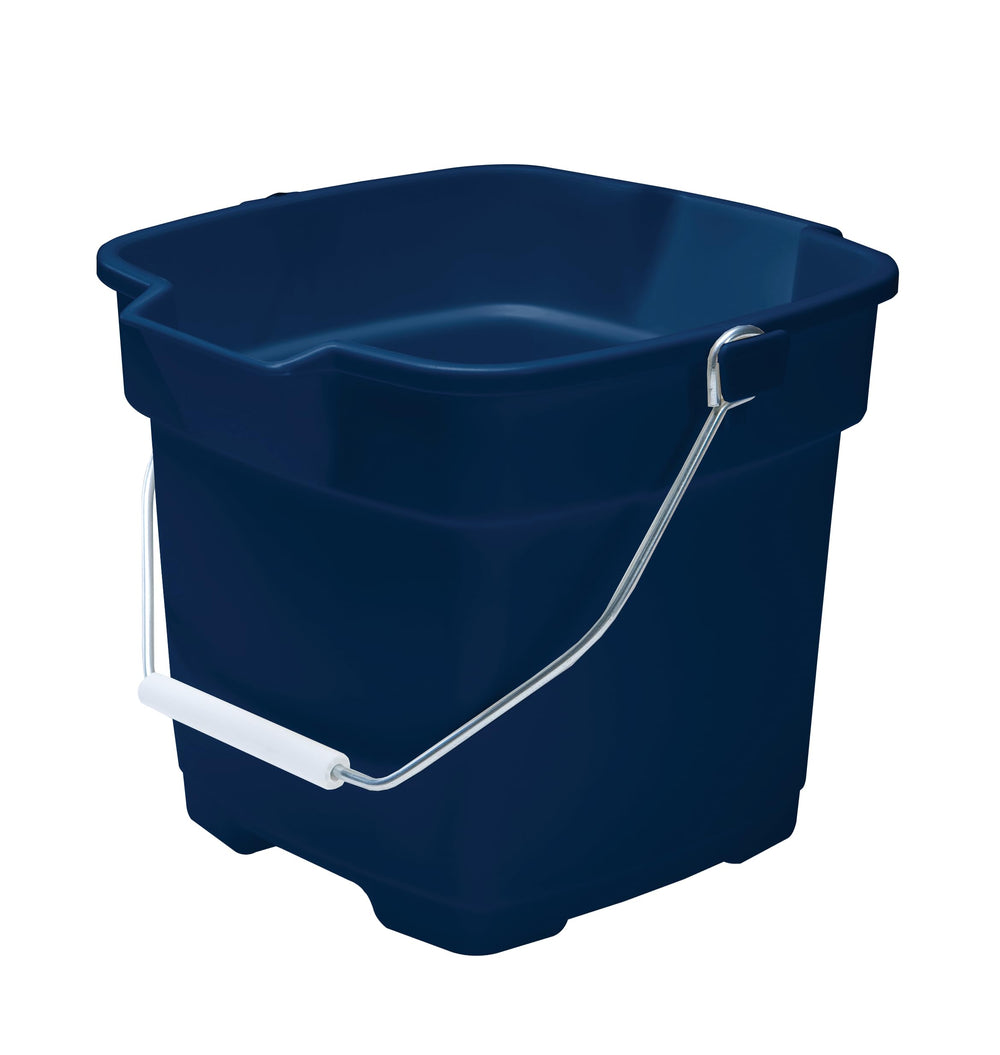 Rubbermaid cubo frontal mostrando diseño resistente y agarre cómodo para transporte