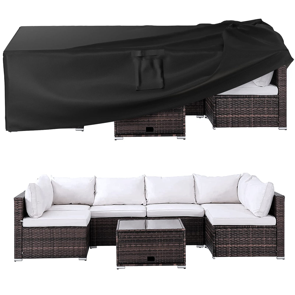 Ruimoy full cover front view protecting patio set, shows complete weather protection