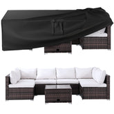 Ruimoy full cover front view protecting patio set, shows complete weather protection