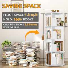 RUNSUNSPRI spinning bookshelf in motion illustrating smooth 360° rotation benefit