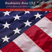 Rushmore Rose USA vista frontal de la bandera 4x6, durabilidad visible