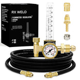 RX WELD regulator front view showing gauge and fittings for easy setup
