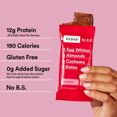 RXBAR primeros planos de fresas y dátiles destacando sabor natural