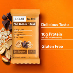 RXBAR primer plano de textura de avena y mantequilla resaltando sabor natural