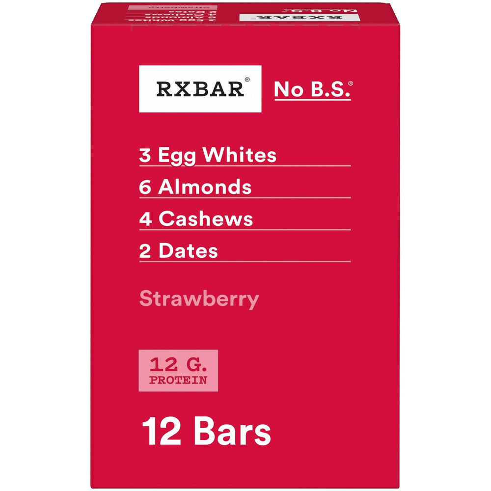 RXBAR caja frontal fresa mostrando 12 barras y beneficio de proteína portátil