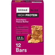 RXBAR frontal del paquete mostrando sabor Strawberry Peanut Butter y beneficio de proteína