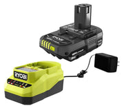 RYOBI battery front view shows compact design and lightweight benefit