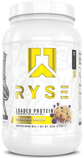 RYSE Up Supplements bote frente mostrando etiqueta y beneficio proteína alta