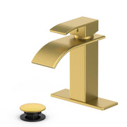 ryuwanku front view of brushed gold faucet showing elegant silhouette and visual appeal