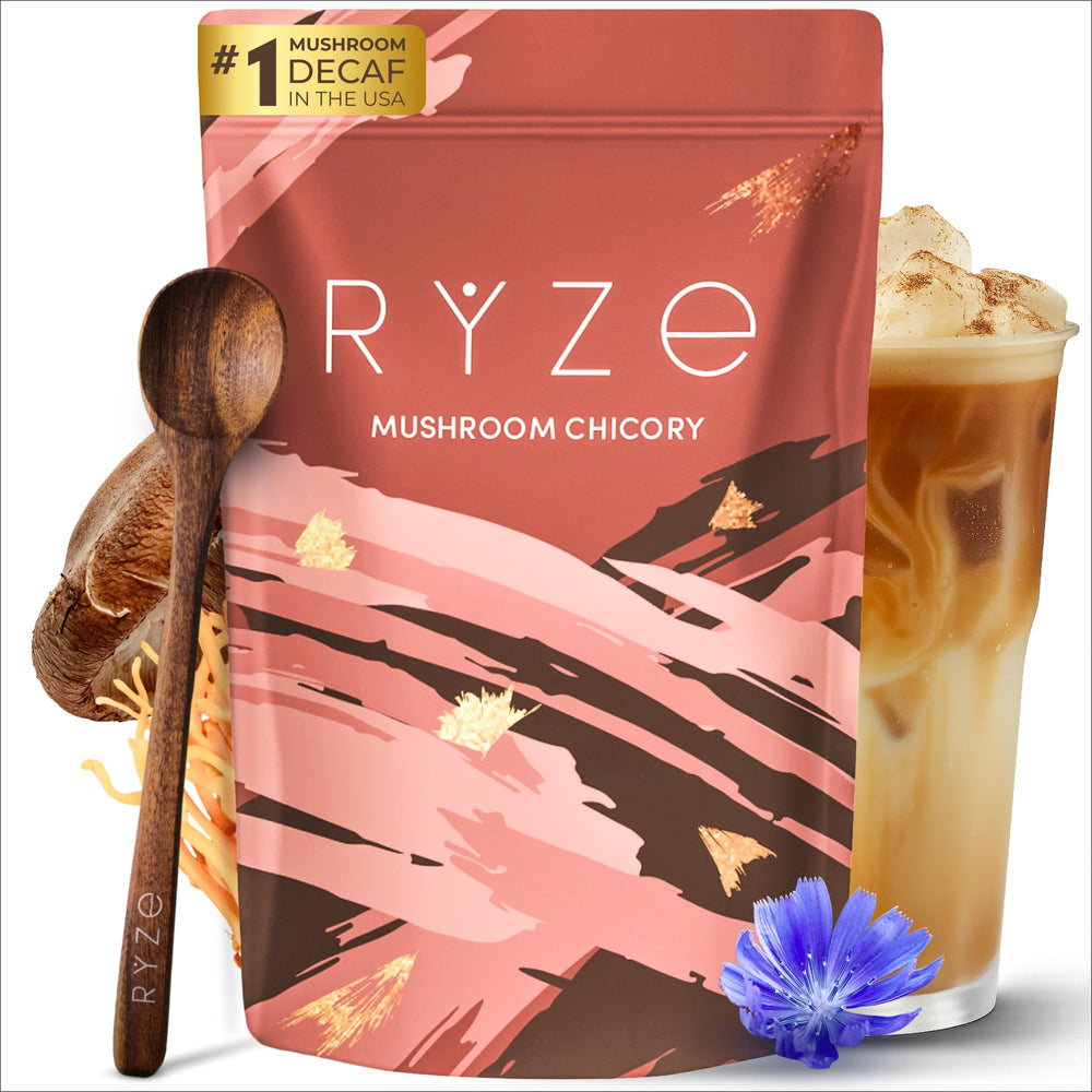 RYZE frasco frontal mostrando el diseño y 30 porciones