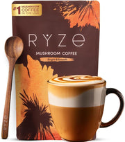 RYZE SUPERFOODS starter kit front packaging showing servings and medium roast benefit