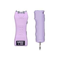 SABRE frontal del kit mostrando spray y pistola taser para protección
