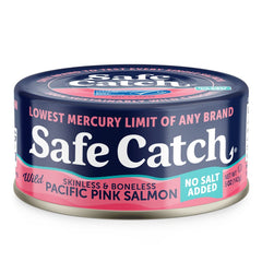Safe Catch primer plano de la textura del salmón sin piel ni espinas