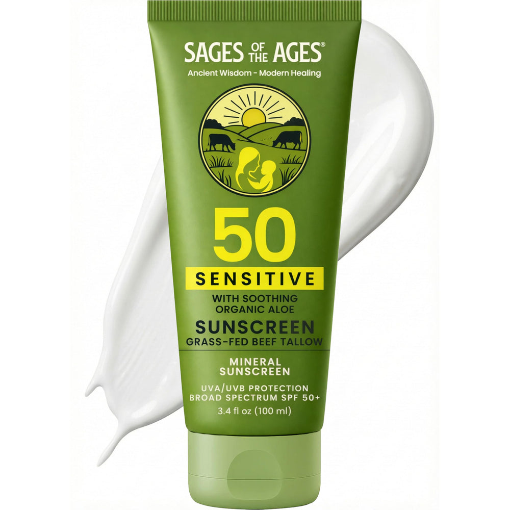 Sages Of The Ages frasco delantero mostrando diseño y SPF 50