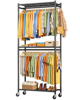 Sakugi front view of clothes rack showing organized garments and accessibility
