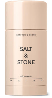 Salt & Stone frente del envase Saffron & Cedar mostrando diseño y tamaño