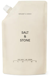 Salt & Stone refill pouch front view showing bergamot hinoki label and benefits