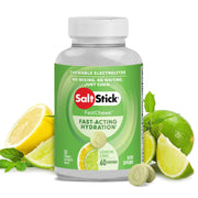 SaltStick front packaging showing lemon lime bottle, clear product identification and convenience