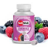 SaltStick front tin showing branding and mixed berry flavor convenience