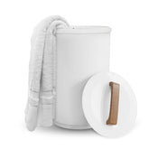 SAMEAT front view bucket towel warmer showing compact design and white finish benefiting small bathrooms