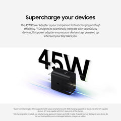Samsung cargador 45W cargando smartphone, carga rápida cuando más la necesitas