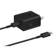 Samsung adaptador 25W frontal mostrando puerto USB‑C y diseño compacto