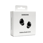 Samsung Galaxy Buds Core vista frontal del estuche y auriculares, mostrando diseño compacto y profesional