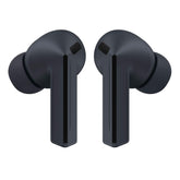 Samsung Galaxy Buds3 FE front view showing sleek black design and compact case benefit: portable style