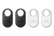 Samsung SmartTag2 frontal del paquete mostrando las cuatro etiquetas y compatibilidad Galaxy