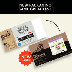 SAN FRANCISCO BAY primer plano de cápsula que resalta material compostable y sello BPI