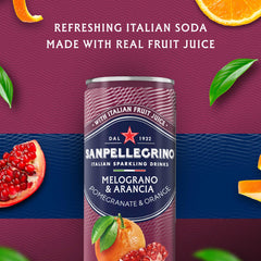 Sanpellegrino detalle de etiqueta que resalta jugo de naranja y granada