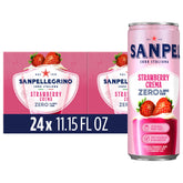 San Pellegrino front packaging showing Strawberry Crema 24-pack and premium look