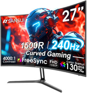 SANSUI front view of 27 inch curved monitor showing clear display and immersive benefit