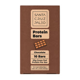 Santa Cruz Paleo front packaging showing pack of ten and chocolate flavor benefit: clear product info