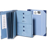 Savor folio front cover in blue showing elegant cloth and durable edges for tidy storage