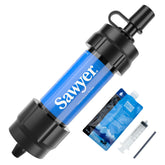 Sawyer MINI front view showing compact blue filter and cap, easy to pack
