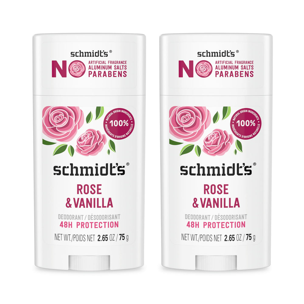 Schmidt's barra frontal Rosa & Vainilla mostrando diseño y beneficio aroma natural