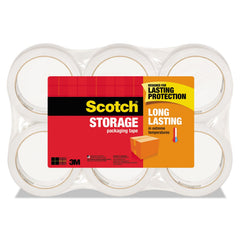 Scotch cinta frontal empaque muestra seis rollos y durabilidad