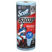 Scott shop towels front packaging showing 12-roll case and durable design