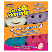 Scrub Daddy empaque frontal mostrando pack de 8 unidades y facilidad de uso