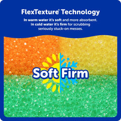 Scrub Daddy limpiando platos, demostrando agarre cómodo y eficacia en suciedad pegada