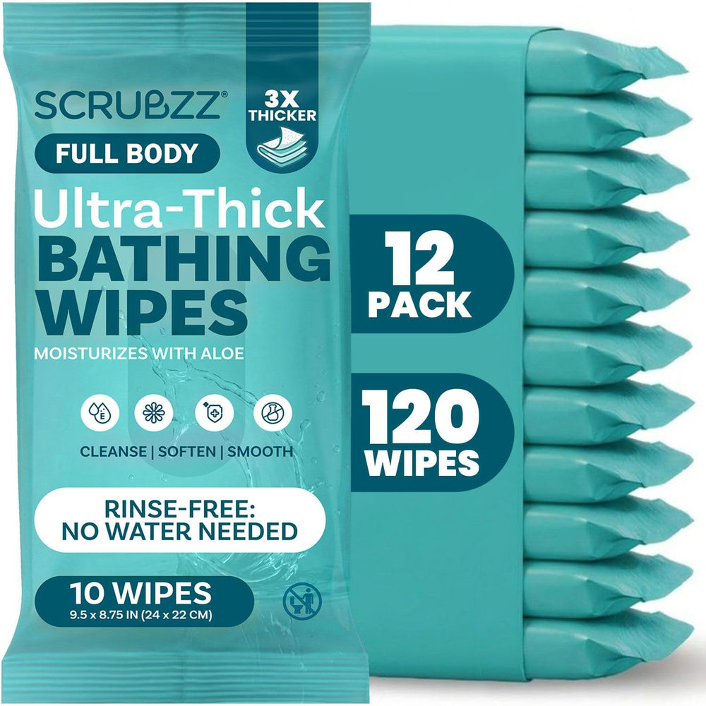 Scrubzz paquete frontal mostrando 12 paquetes y beneficio de suministro prolongado