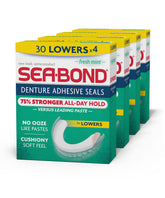 Sea-Bond envase frontal mostrando 4 paquetes y 30 sellos, seguridad y conveniencia