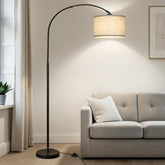 Seaside village front view of arc lamp showing modern silhouette and room impact