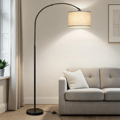 Seaside village front view of arc lamp showing modern silhouette and room impact