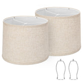 Seaside village front view of beige drum lampshade showing clean silhouette and warmth